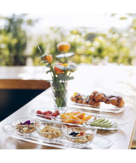 Set apéritif de 3 coupelles sur plateau transparent 50cm