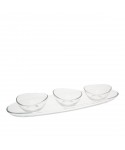 Set apéritif de 3 coupelles sur plateau transparent 50cm