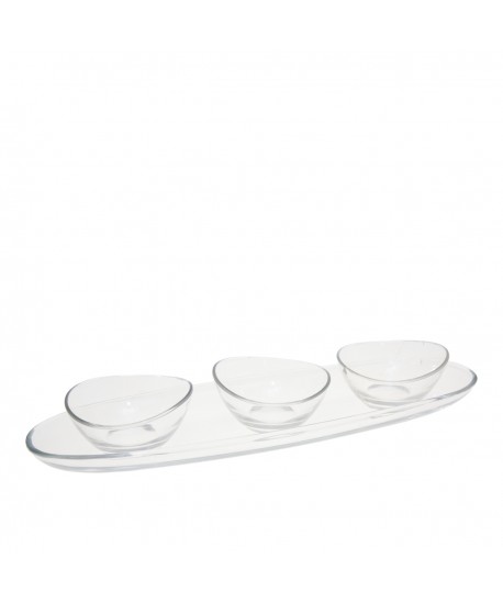 Set apéritif de 3 coupelles sur plateau transparent 50cm