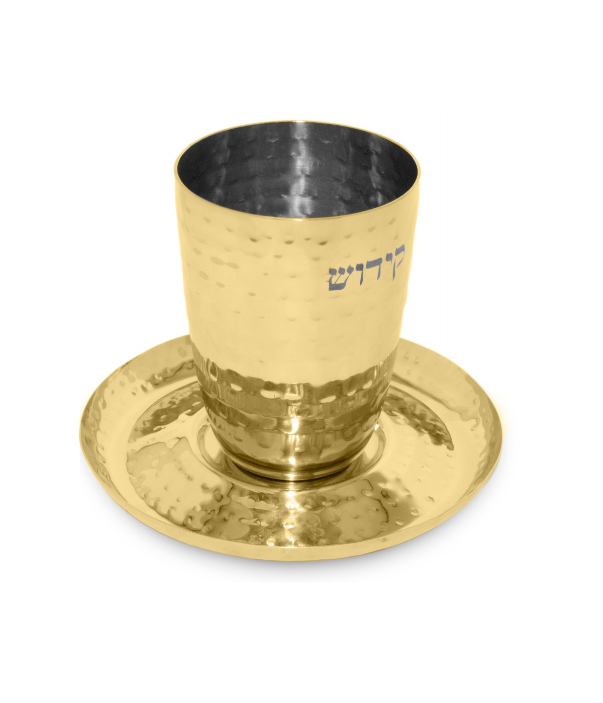 Verre à kiddouch martelé doré avec soucoupe  14cm