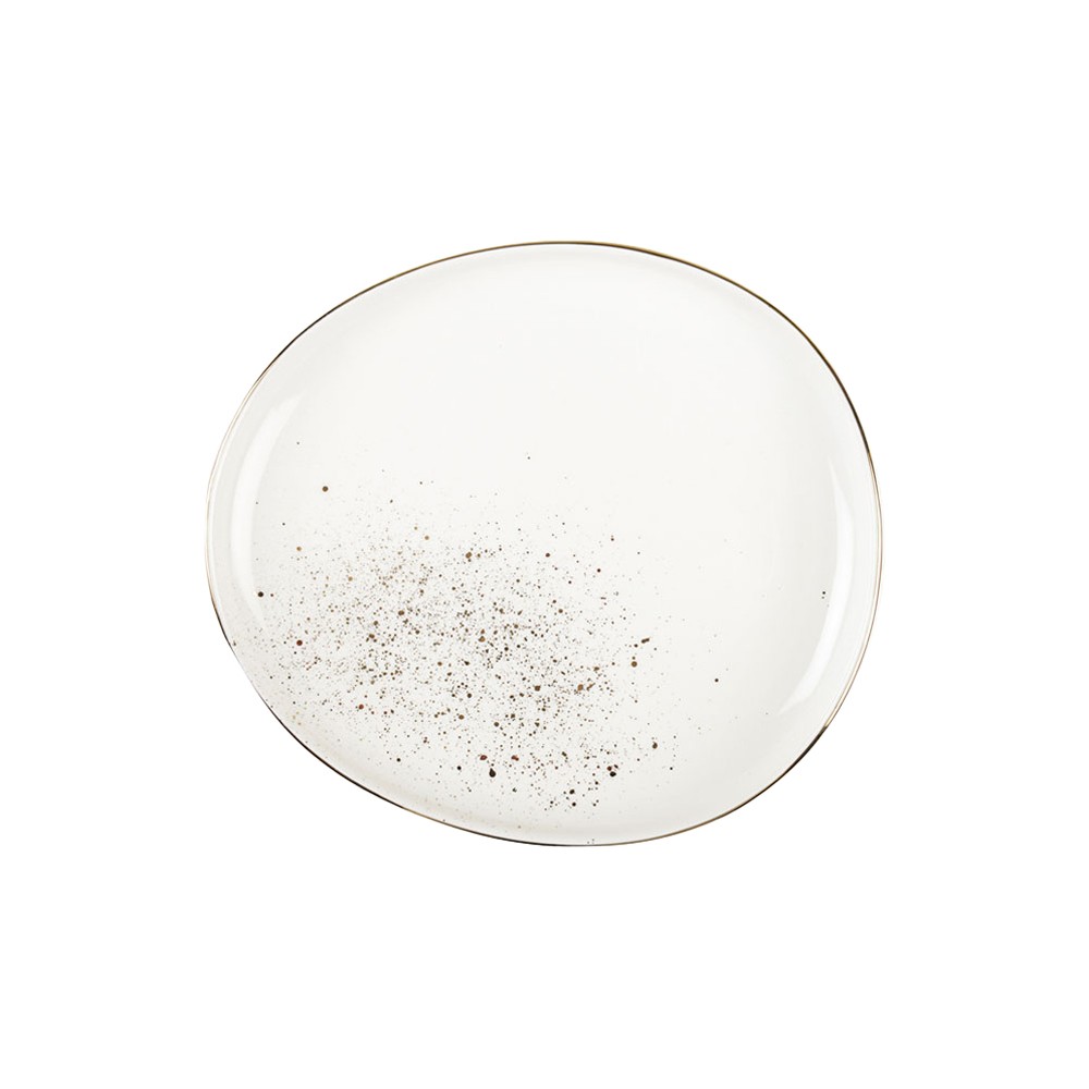 Assiette à dessert ovale blanche flash or