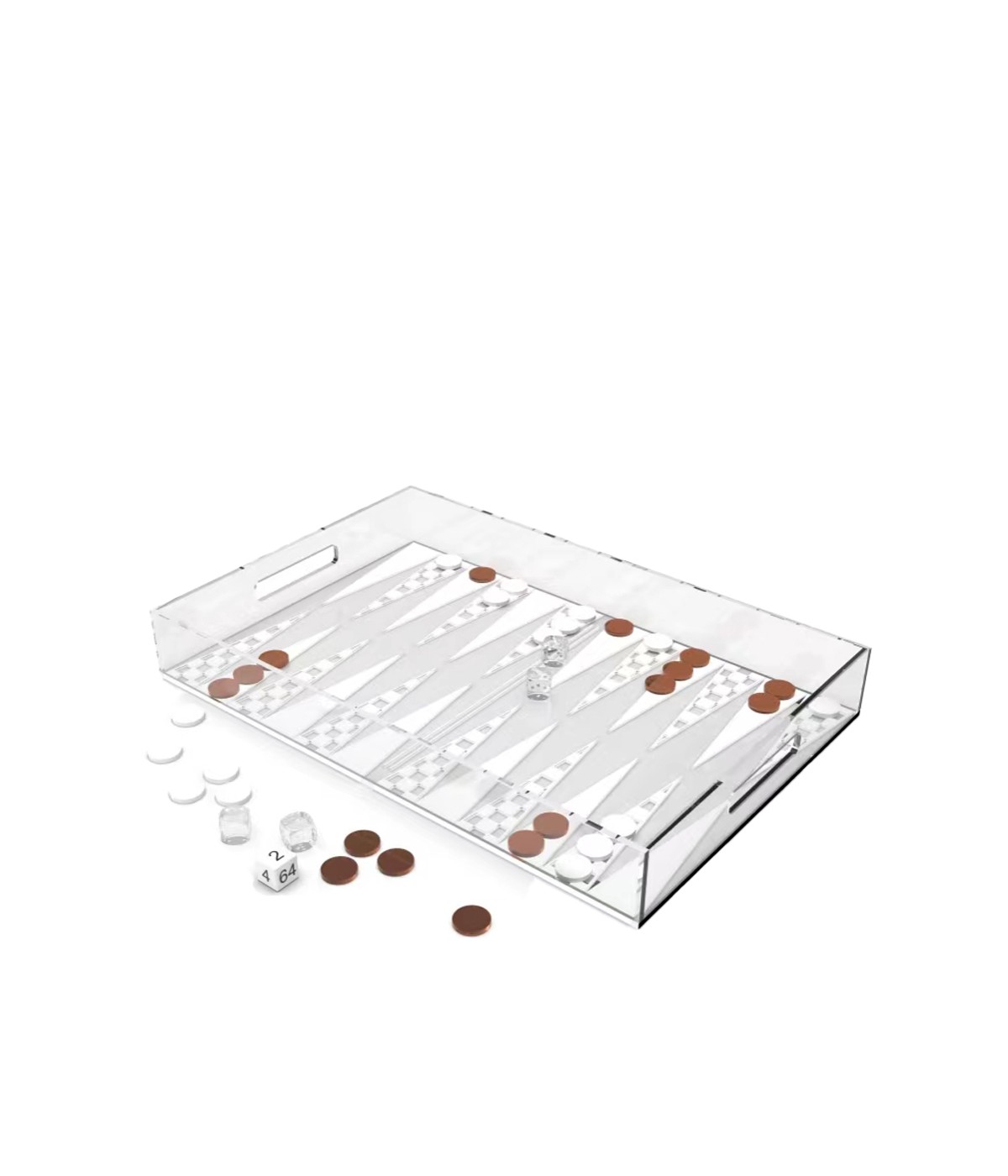 White and brown acrylic backgammon game board 25x38x5cm