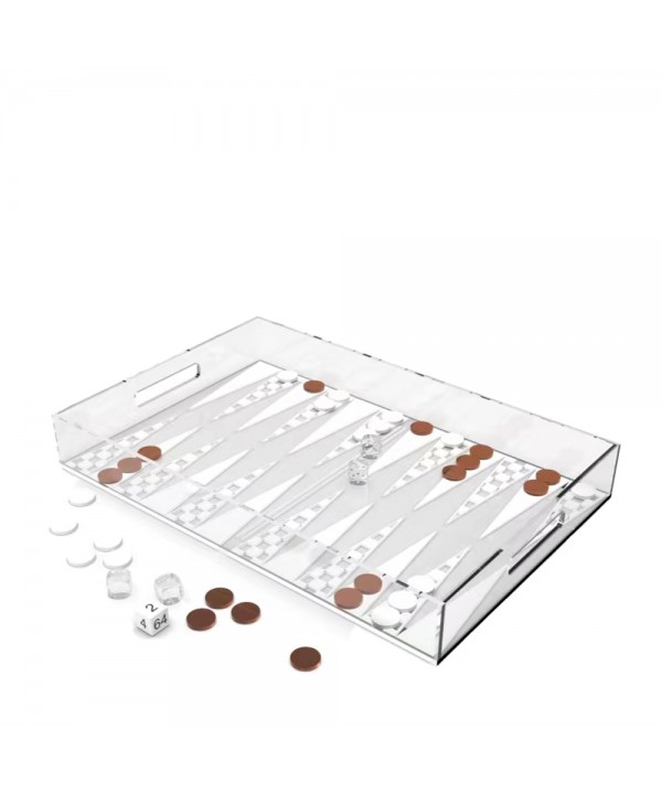 Plateau de jeu de backgammon en acrylique blanc et marron 25x38x5cm