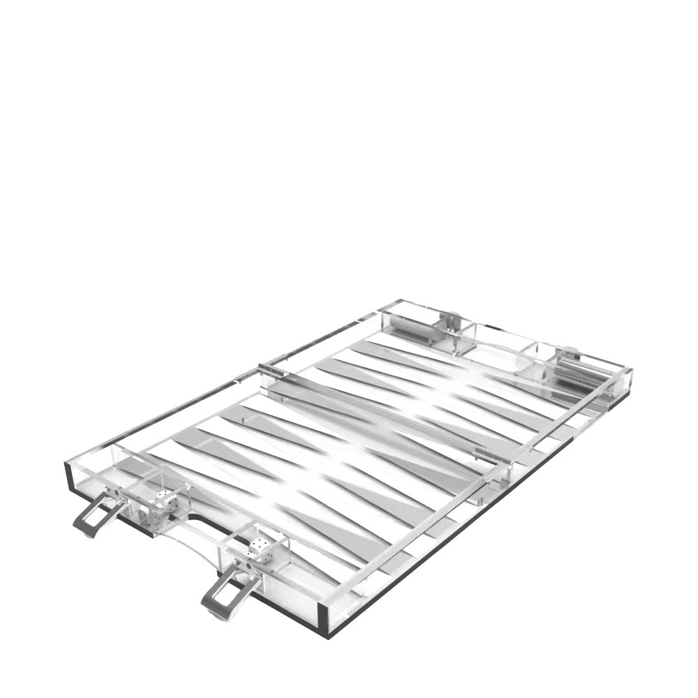 Mini white and silver acrylic backgammon set case 25x20x5cm
