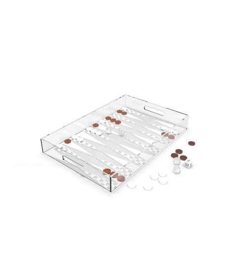 White and brown acrylic backgammon game board 25x38x5cm