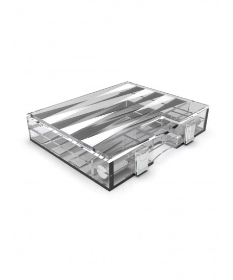 Mini white and silver acrylic backgammon set case 25x20x5cm