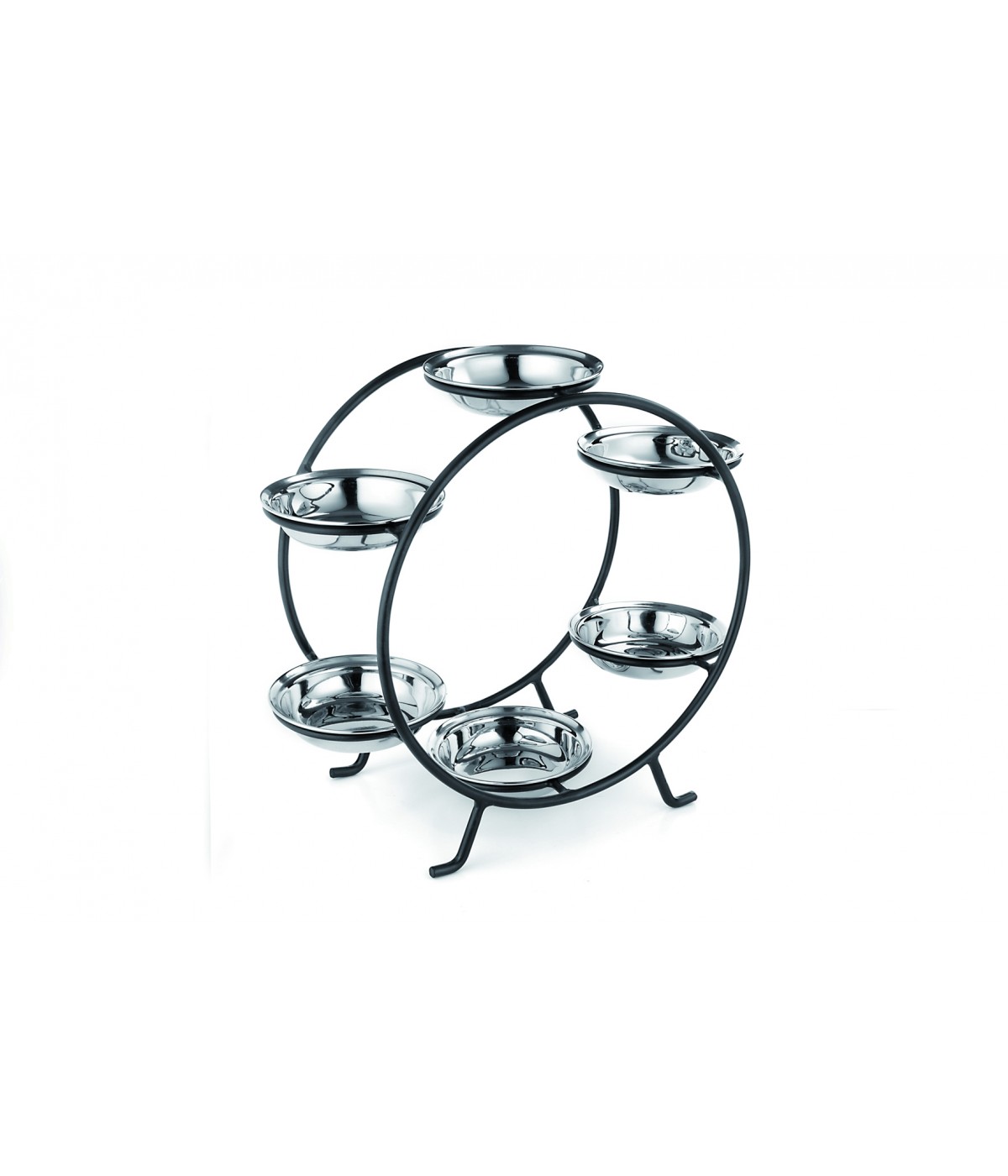 Wheel server with 6 stainless steel bowls 36.5x17x32cm