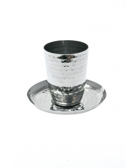 Verre à kiddouch martelé avec soucoupe en inox 14cm