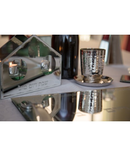 Hammered Kiddush cup with stainless steel saucer 14cm