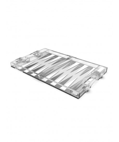 Mini white and silver acrylic backgammon set case 25x20x5cm