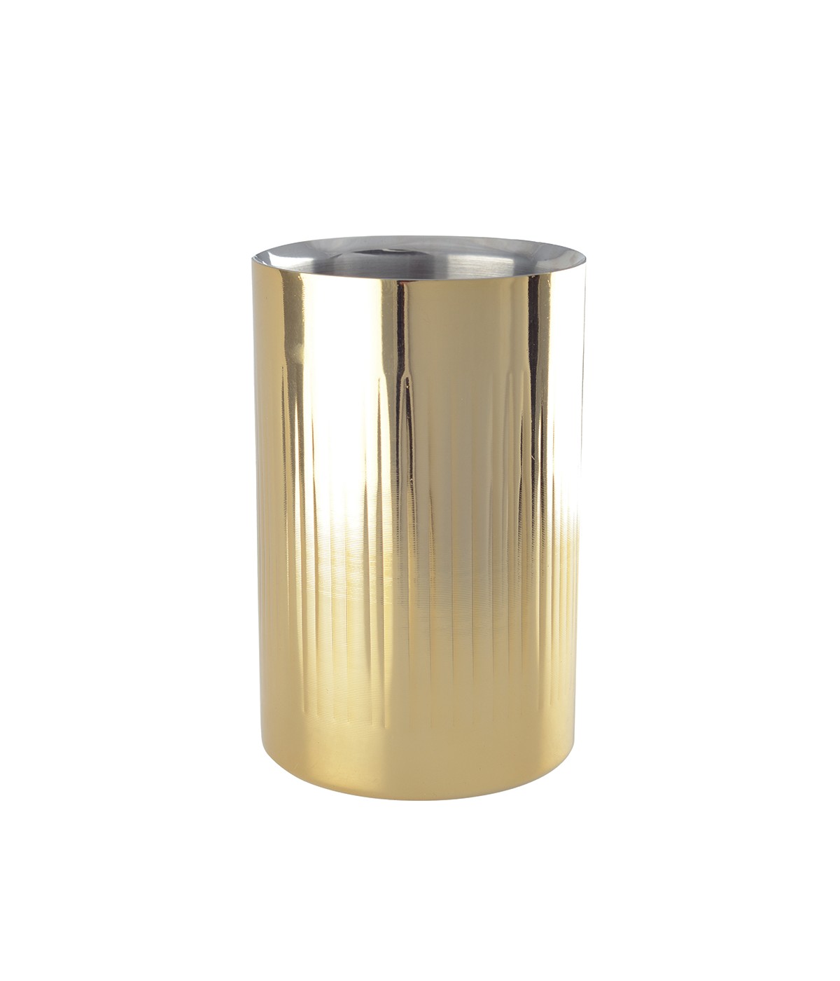 Gold wine cooler with ribbed pattern