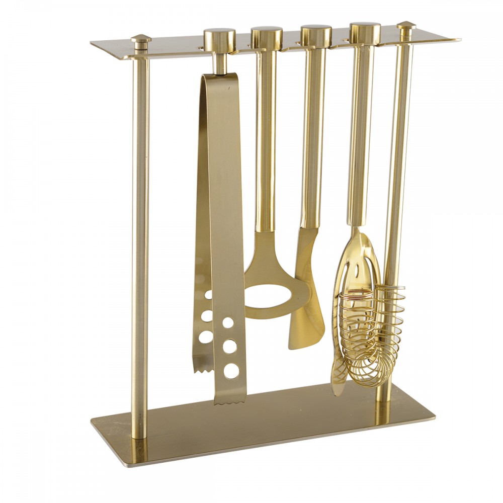 Outils de bar sur support 5 pièces coloris doré mat