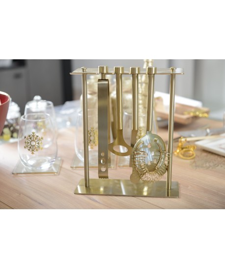 Outils de bar sur support 5 pièces coloris doré mat