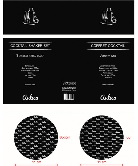 Set cocktail shaker 550ml 5 pièces couleur argent