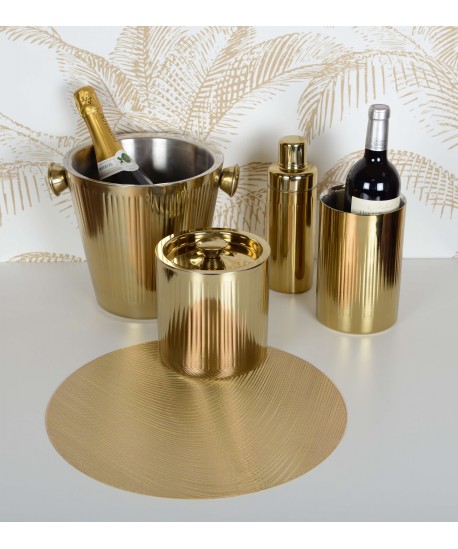 Gold wine cooler with ribbed pattern