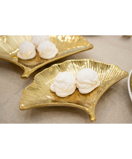Coupelles Ginkgo en céramique dorées - lot de 2