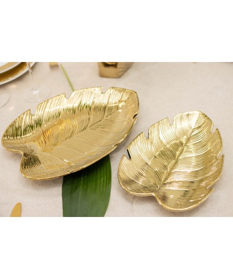 Coupelle dorée feuille tropicale 25.5x18.5x3.5cm