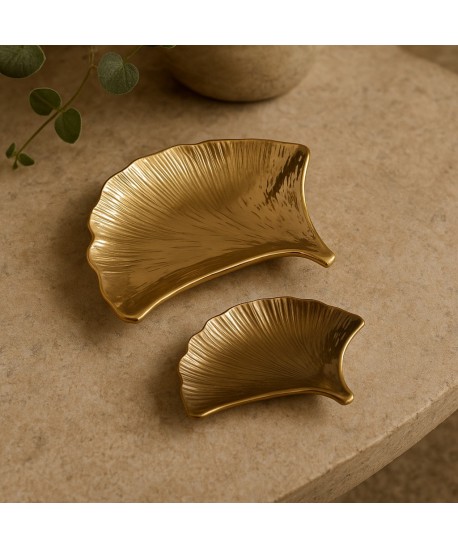 Coupelles Ginkgo en céramique dorées - lot de 2