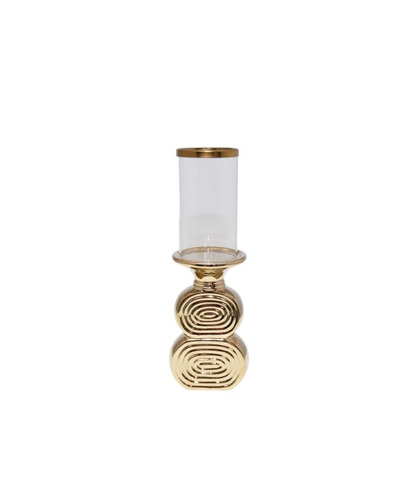 Gold candlestick with glass 11x10x33cm