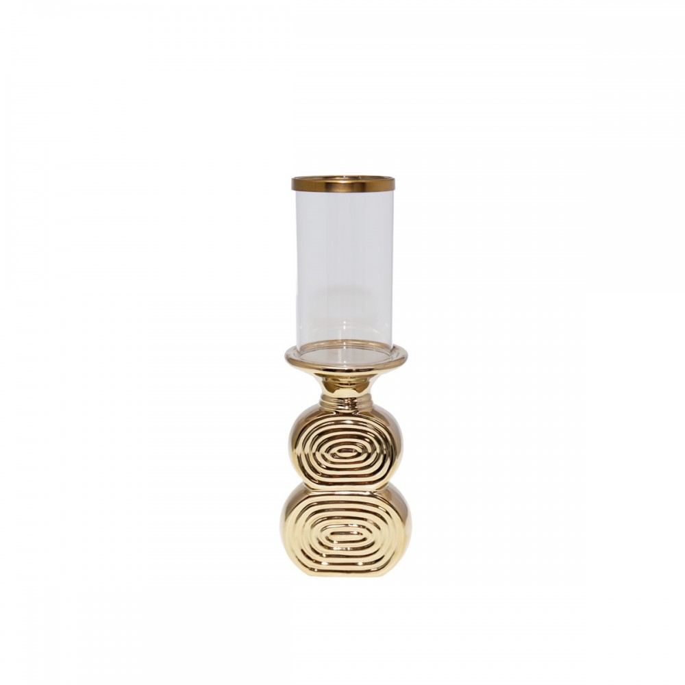Gold candlestick with glass 11x10x33cm