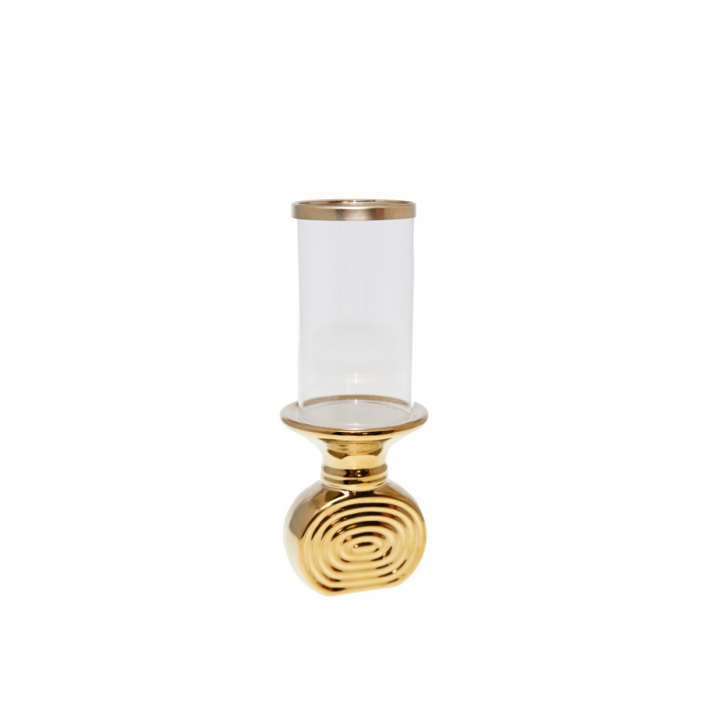 Gold candlestick with glass 10x10x26.5cm