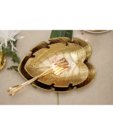 Coupelle dorée feuille tropicale 31x23x3.8cm