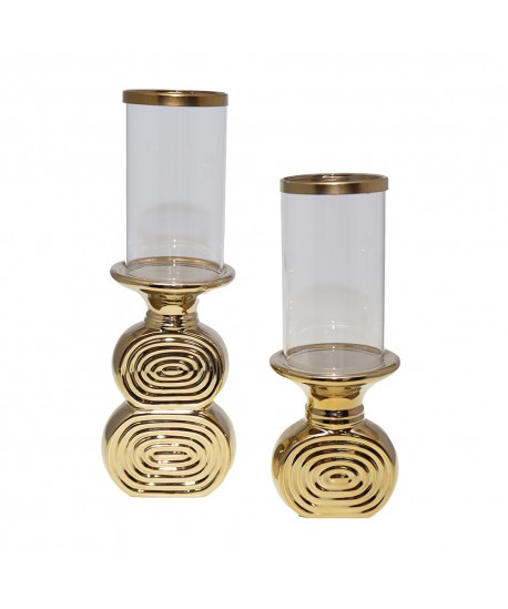Gold candlestick with glass 10x10x26.5cm