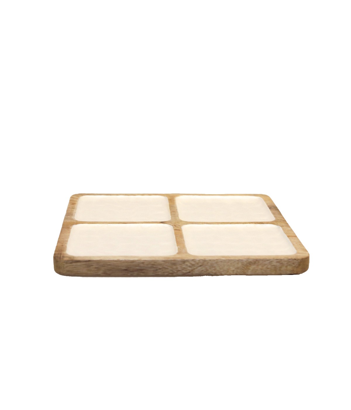 Plat carré blanc 4 compartiments en bois manguier