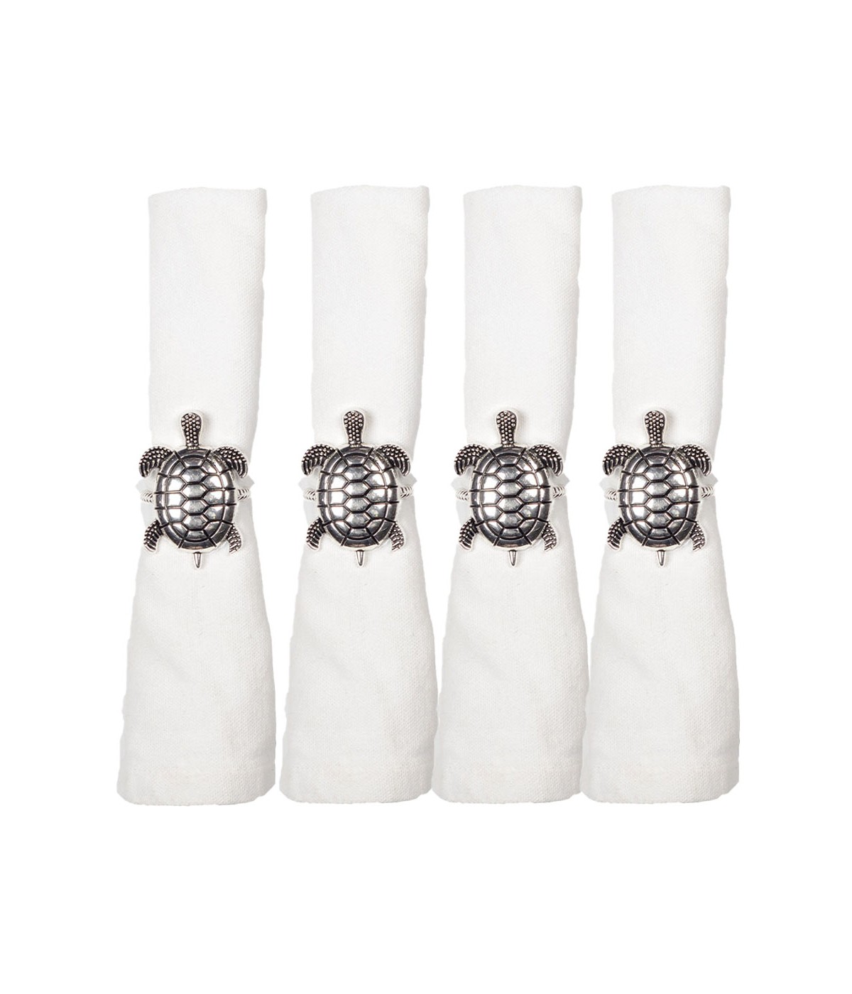 Lot de 4 ronds de serviettes tortues argent