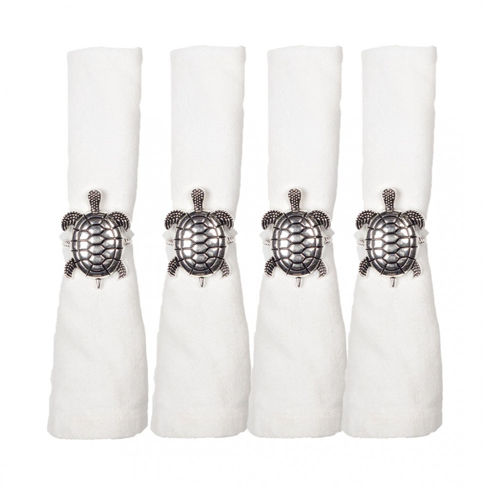 Lot de 4 ronds de serviettes tortues argent