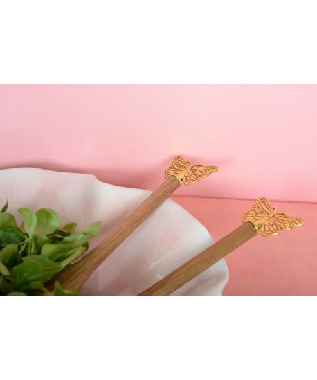 Couverts à salade papillon doré