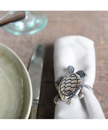 Lot de 4 ronds de serviettes tortues argent