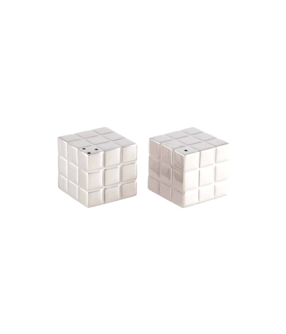 Silver Rubik's cube salt and pepper shakers 3x3x3cm