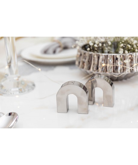 Salière et poivrière arc argent 6x2x6cm