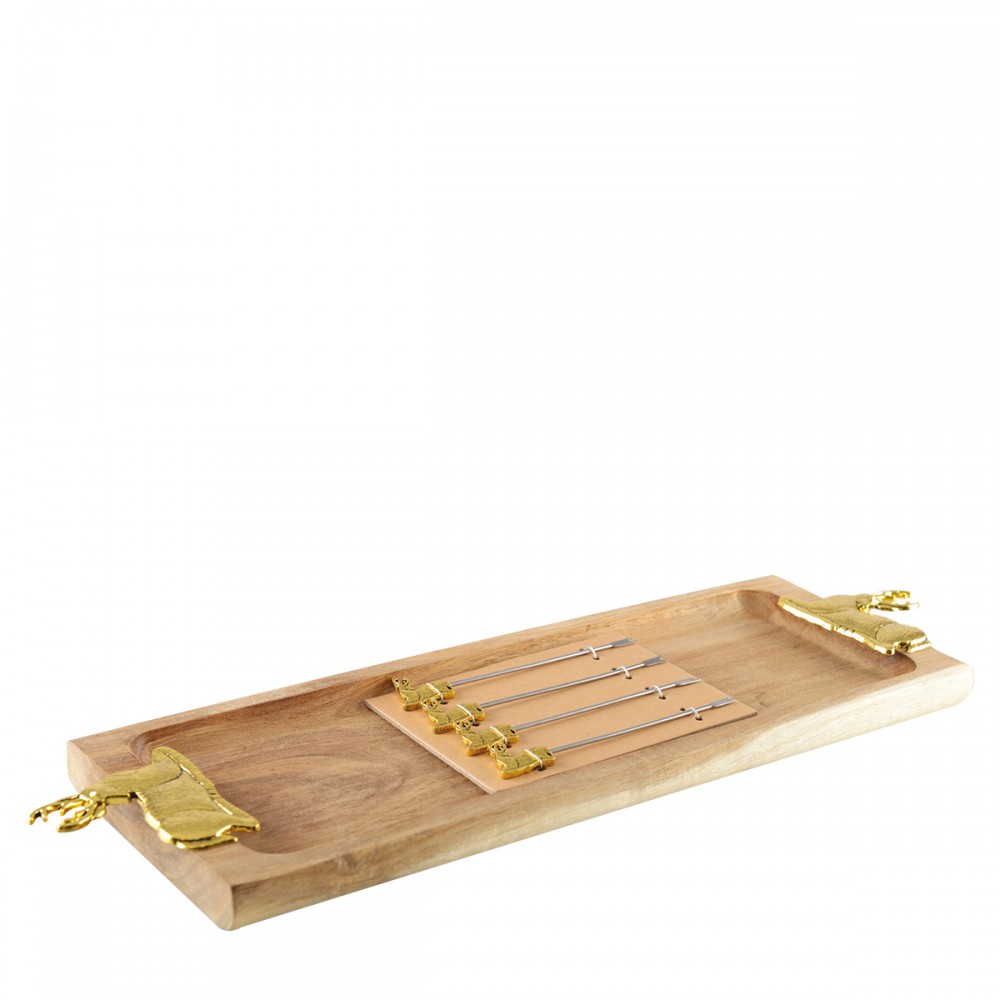 Charcuterie and cheese platter with 4 gold deer appetizer picks