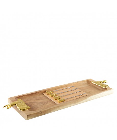 Charcuterie and cheese platter with 4 gold deer appetizer picks