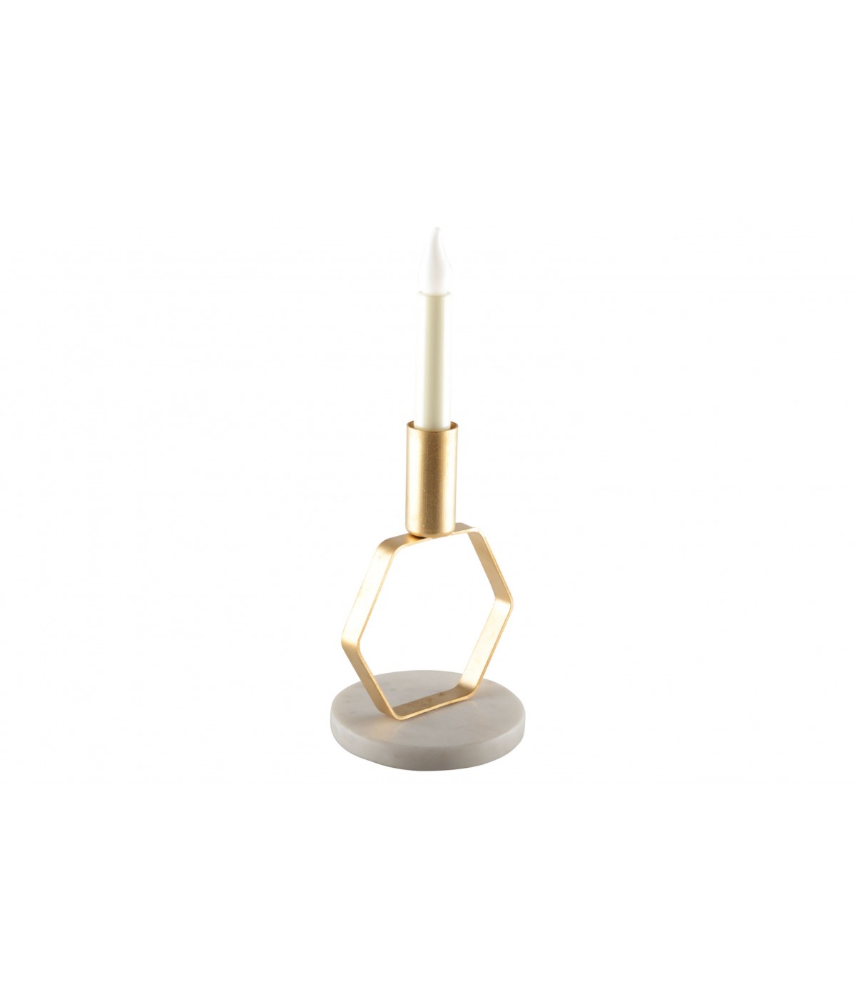 Mat gold octagonal candlestick with marble base h.17 cm