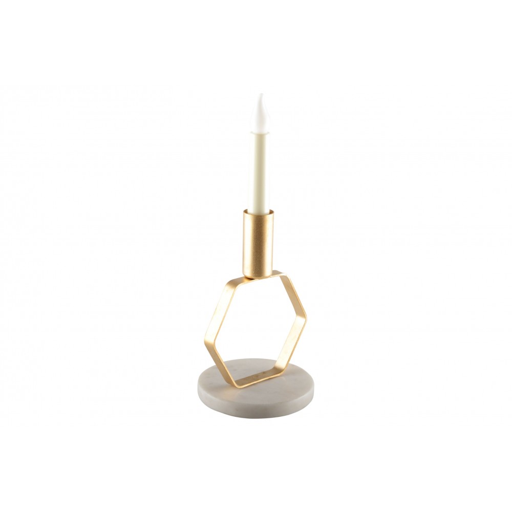 Mat gold octagonal candlestick with marble base h.17 cm