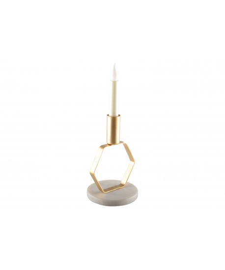 Mat gold octagonal candlestick with marble base h.17 cm
