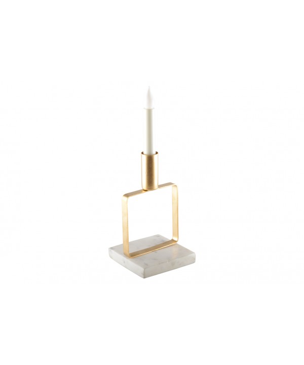 Mat gold square candlestick with marble base h.17 cm