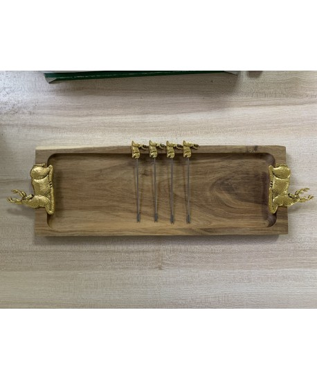 Charcuterie and cheese platter with 4 gold deer appetizer picks