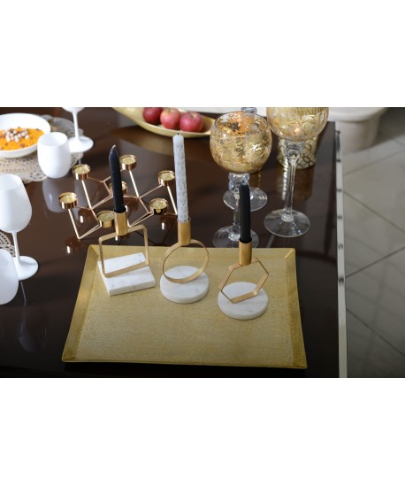 Bougeoir doré mat octo support marbre h.17 cm