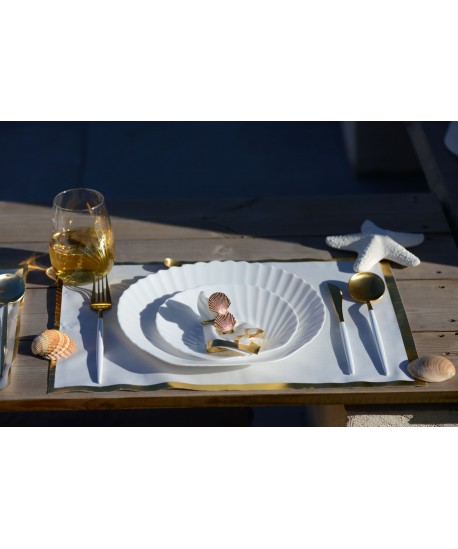 Dessous d'assiette jetable 31.5x45cm blanc et dore rouleau 32pieces