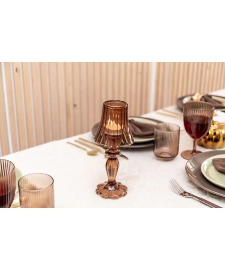 Brown glass pedestal candlestick 10x10x24.5cm