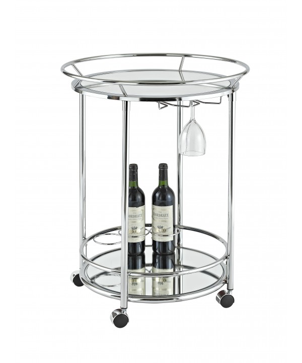 Desserte roulante ronde inox/miroir d.57cm