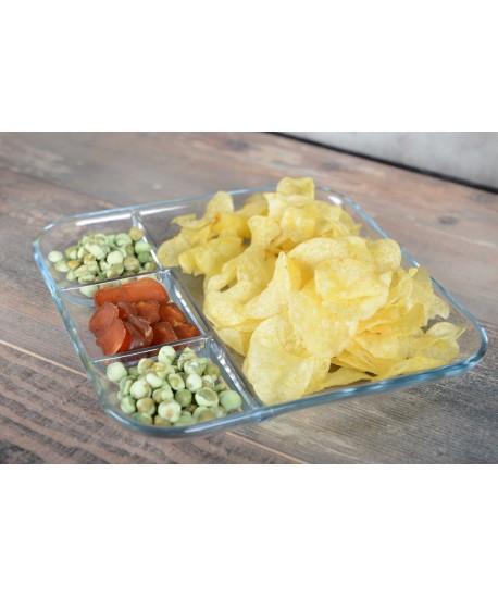 Plat 4 compartiments carré en verre