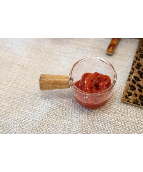 Mini casserolette en verre avec manche en bois  9x5.5x4cm