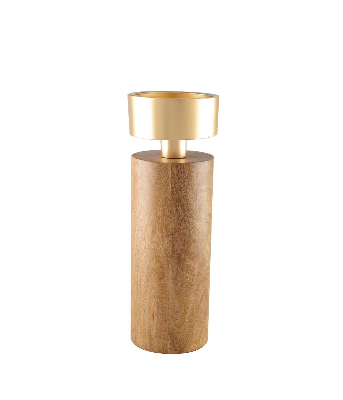 Wood and gold metal candlestick 23cm