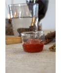 Mini casserolette en verre avec manche en bois  9x5.5x4cm