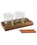 Duo whisky deux verres support bois 4 glaçons pierre céramique
